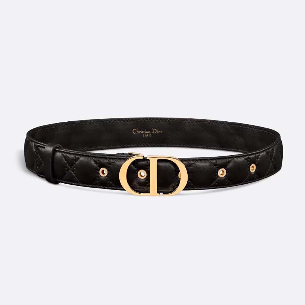 Front view of Dior Women 30 Montaigne Belt Black Cannage Calfskin 30 MM