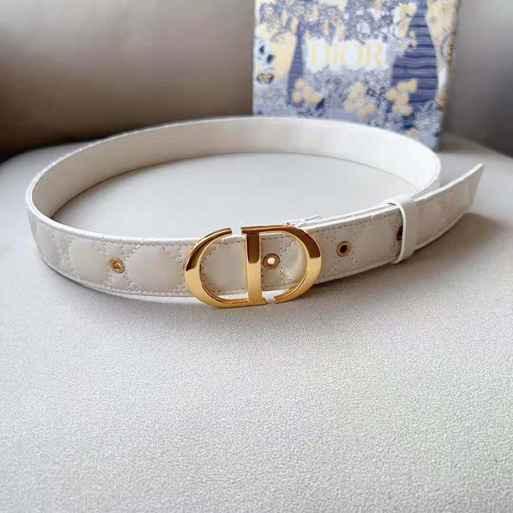 Side angle showing buckle detail of Dior Women 30 Montaigne Belt
