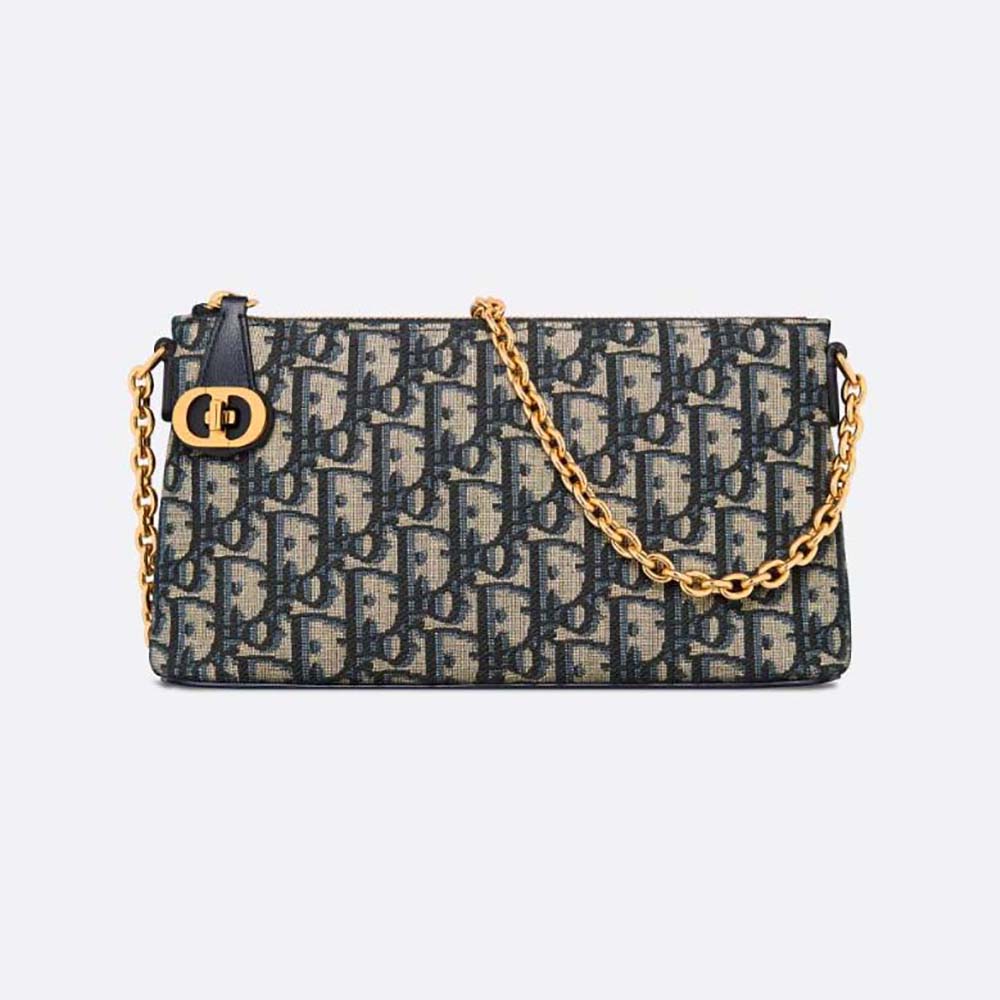 Front view of Dior Women 30 Montaigne Dior Midi Mini Bag Blue Dior Oblique Jacquard