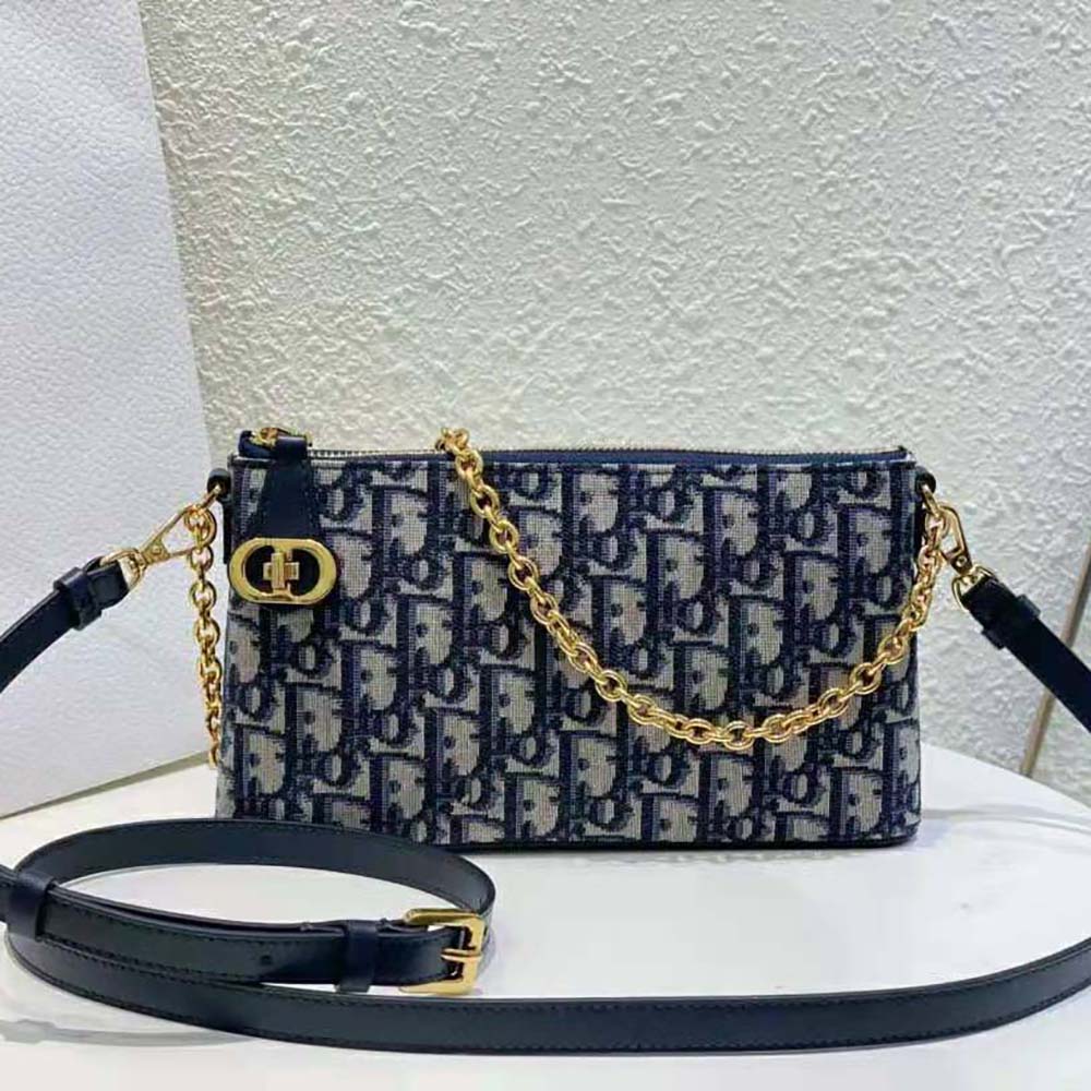 Close-up of silver hardware on Dior Women 30 Montaigne Dior Midi Mini Bag Blue