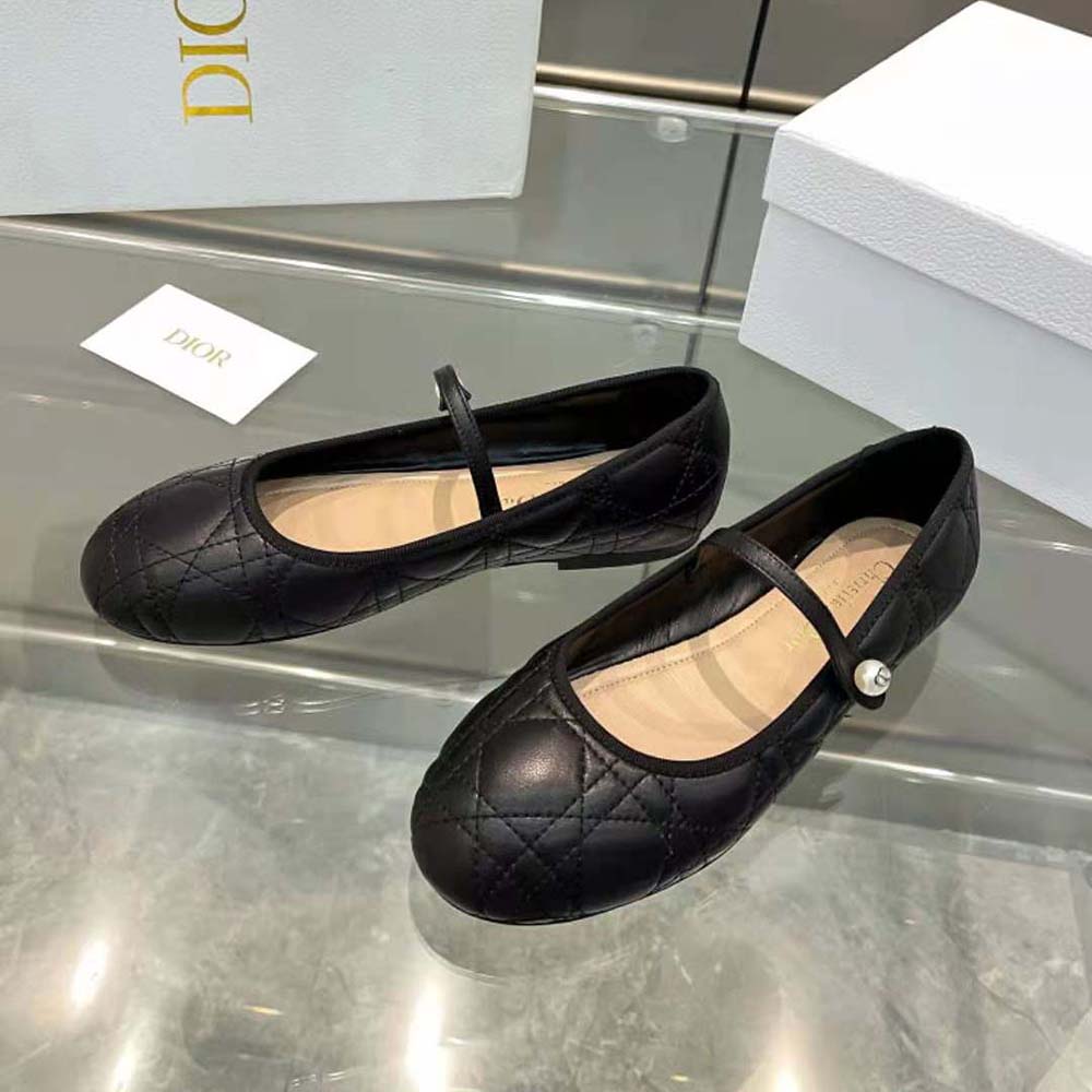 Overhead view showcasing sleek silhouette of Dior Women Ballet Flat Black