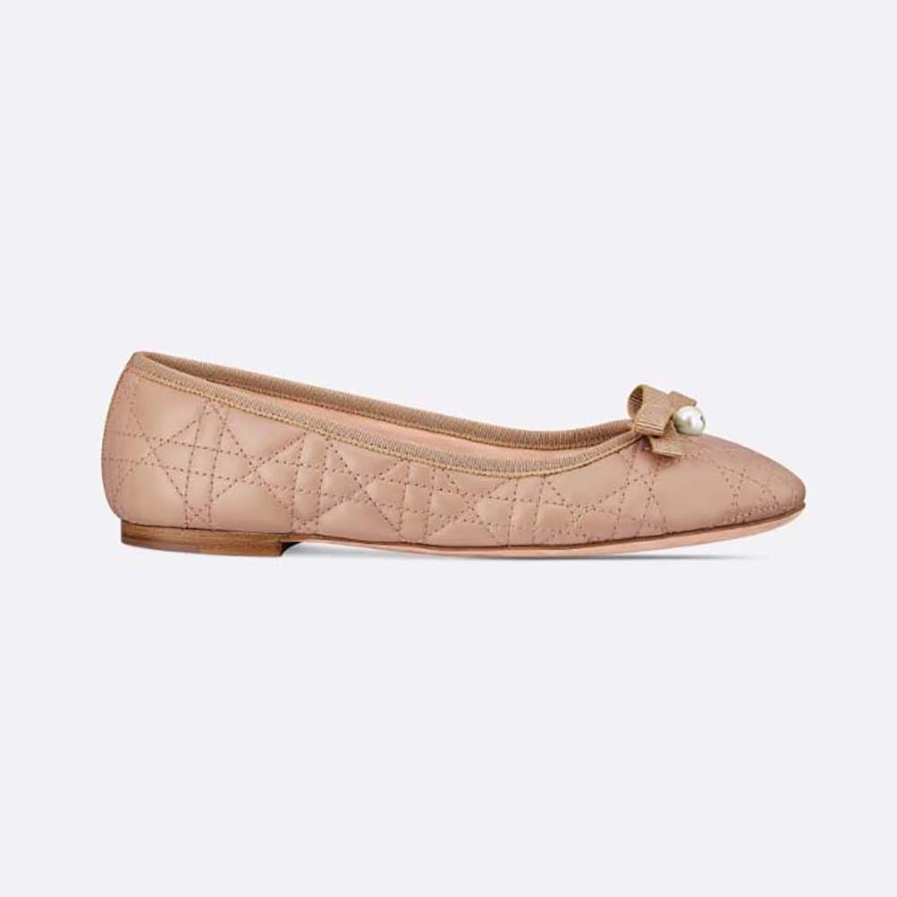 Dior Women Ballet Flat Nude Quilted Cannage Calfskin side profile pink leather