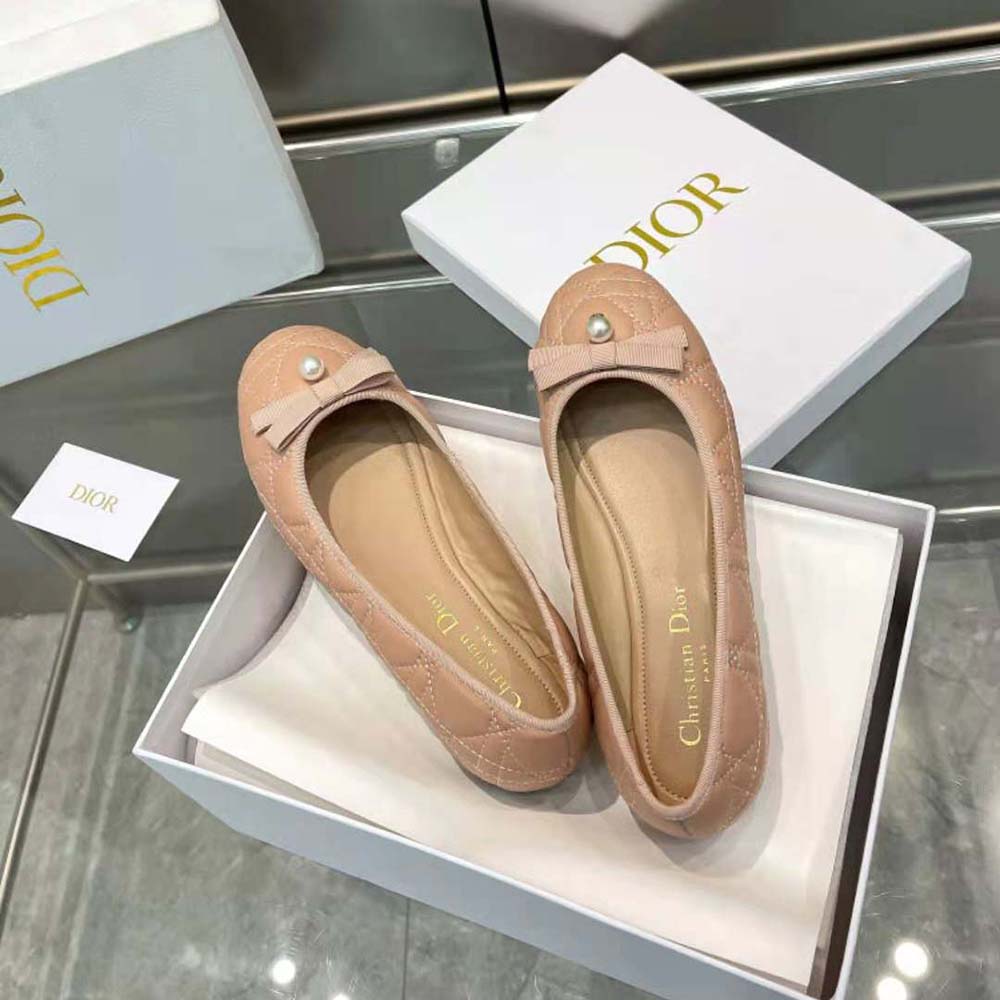 Dior Women Ballet Flat Nude Quilted Cannage Calfskin - image 5