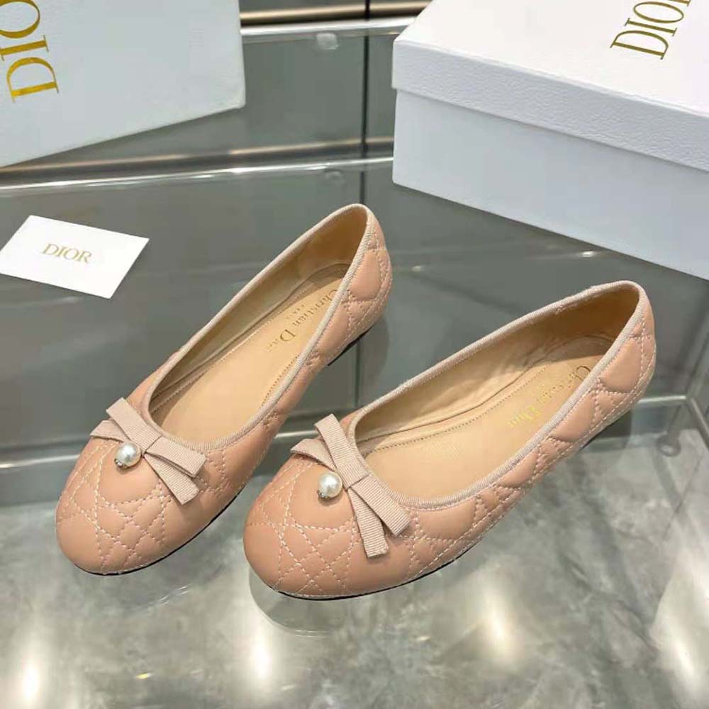 Overhead view of Dior Women Ballet Flat Nude Quilted Cannage Calfskin shoes