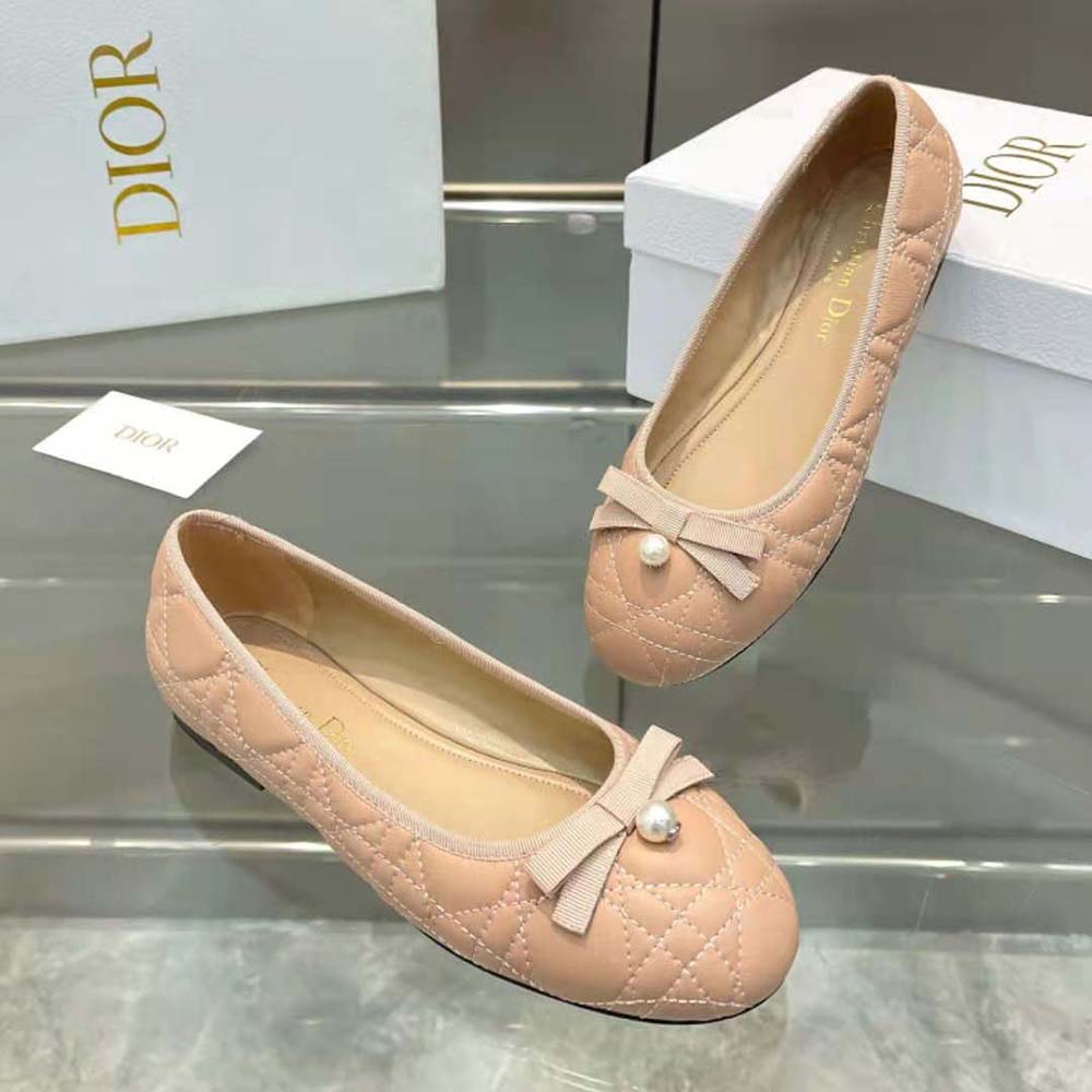 Dior Women Ballet Flat Nude Quilted Cannage Calfskin - image 4