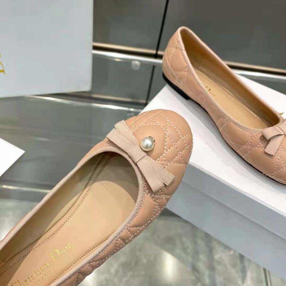 Dior Women Ballet Flat Nude Quilted Cannage Calfskin - image 8