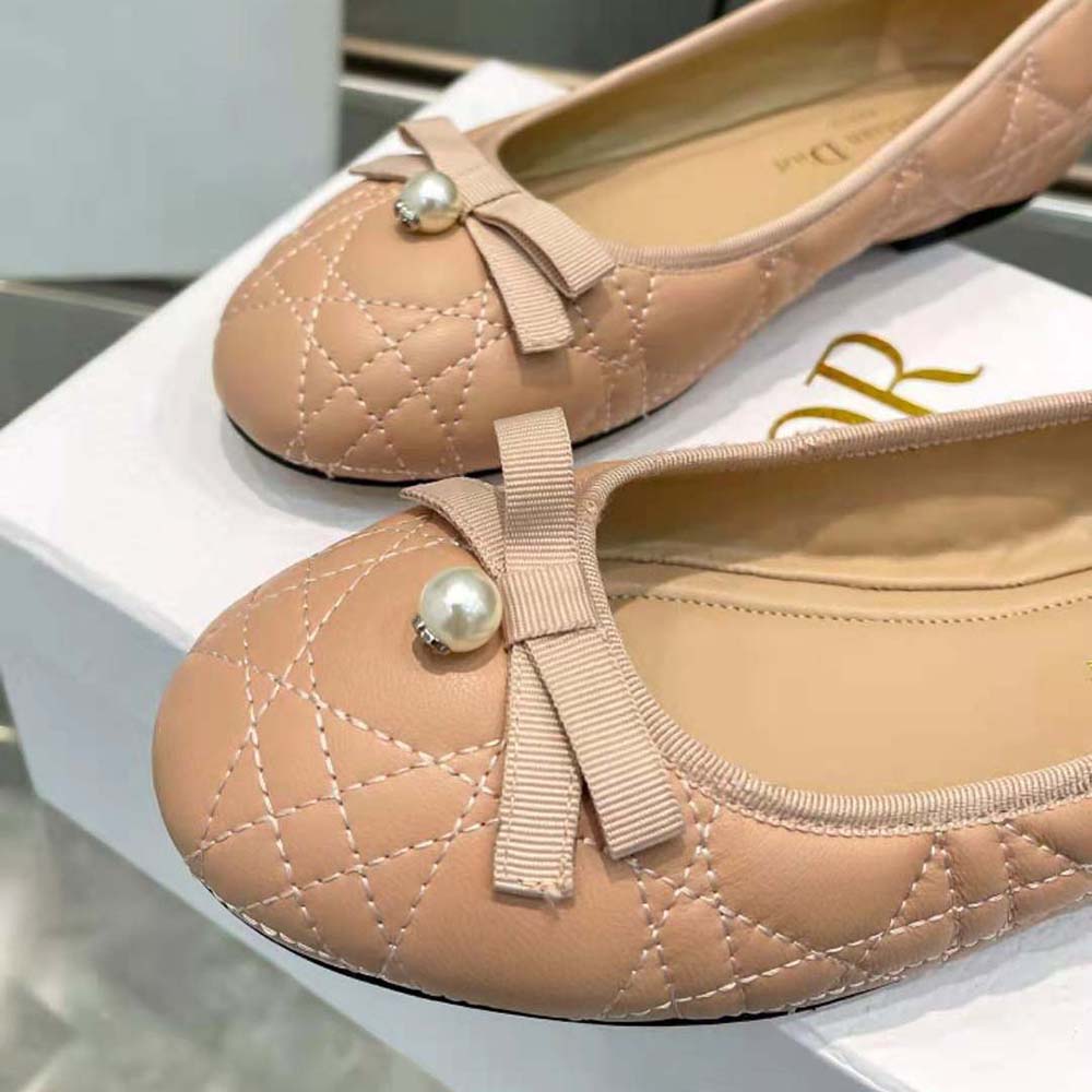 Dior Women Ballet Flat Nude Quilted Cannage Calfskin - image 9
