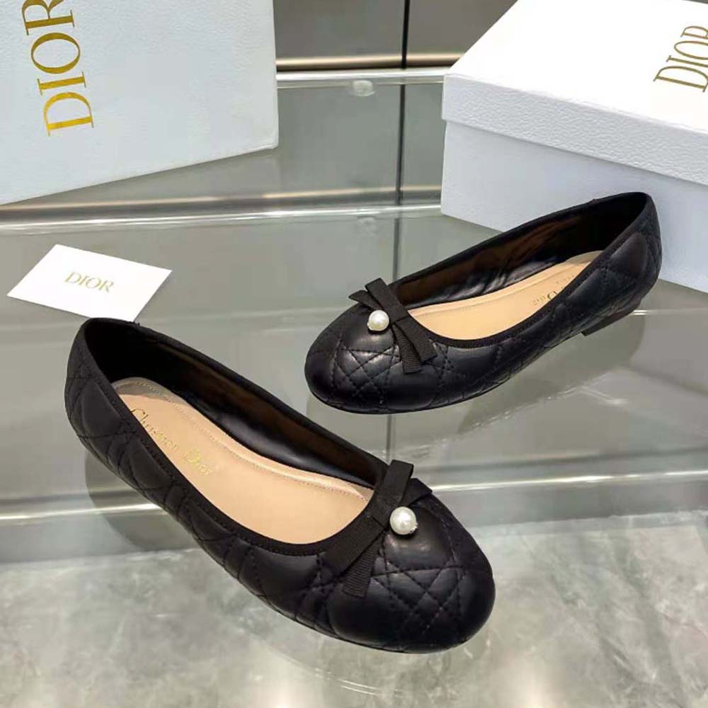 Dior Women Ballet Flat Quilted Cannage Calfskin-Black - image 8
