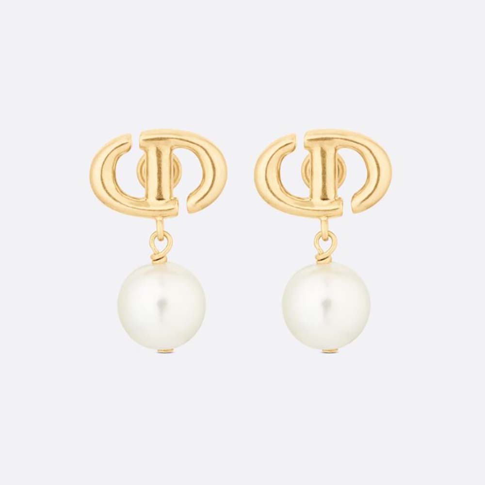 Front view of Dior Women CD Navy Earrings Gold-Finish Metal and White Resin Pearls
