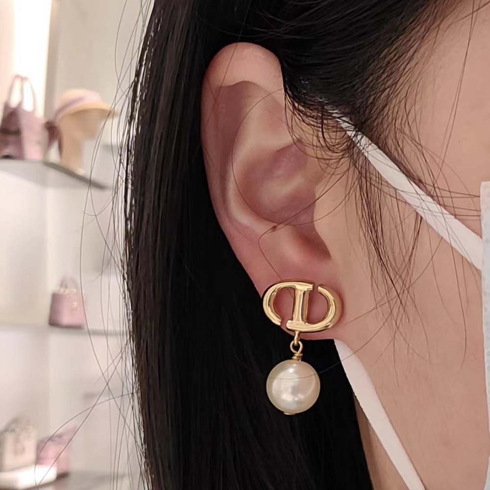 Dior Women CD Navy Earrings Gold-Finish Metal and White Resin Pearls - image 5
