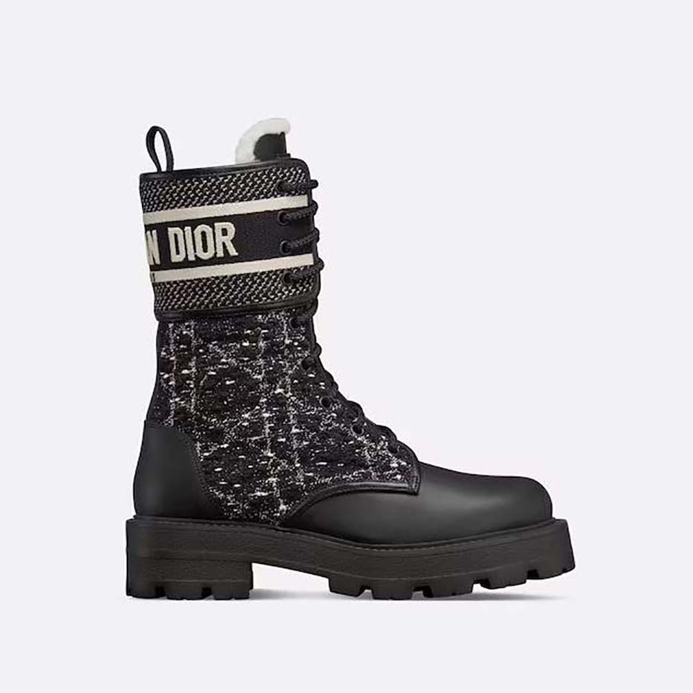 Front angle view of Dior Women D-Major Ankle Boot Black Calfskin