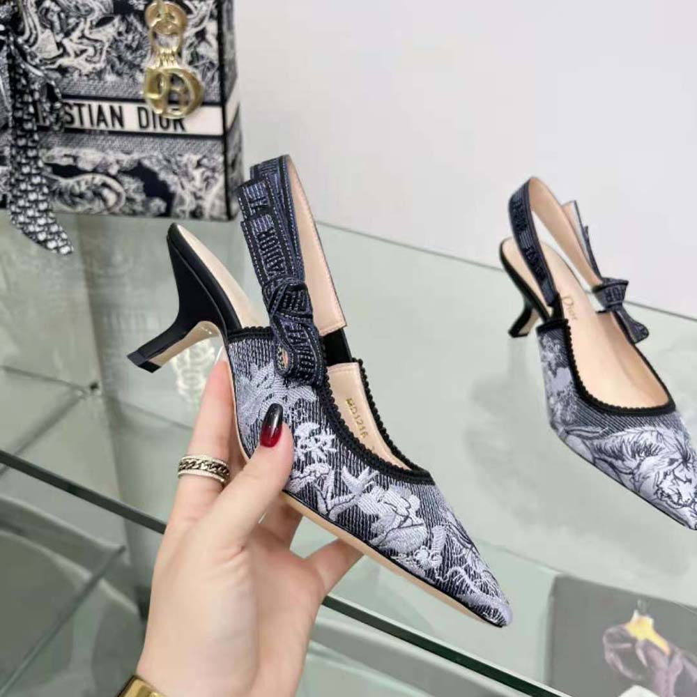 Dior Women J’Adior Slingback Pump Blue Multicolor Embroidered Denim - image 4