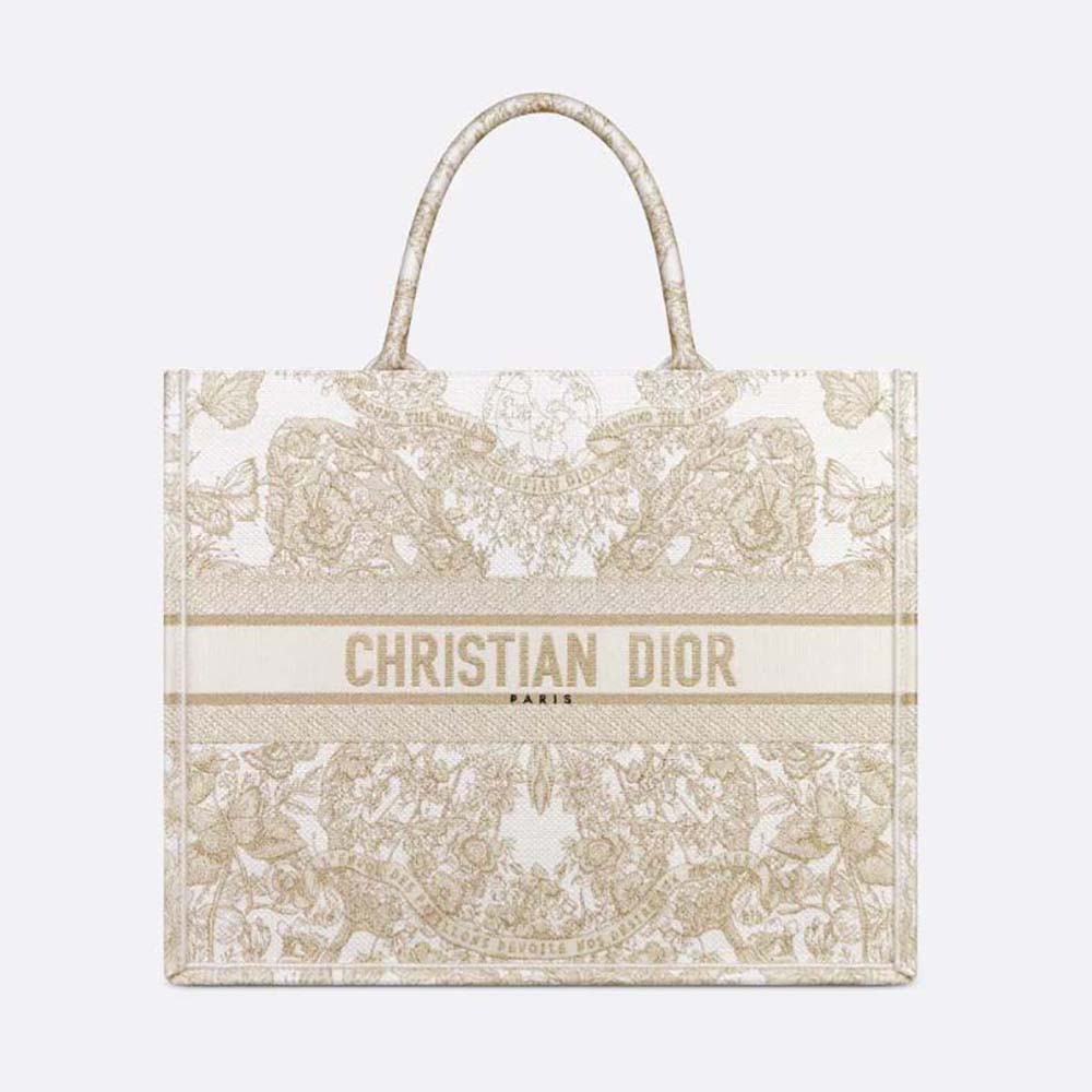 Front view of Dior Women Large Dior Book Tote with butterfly embroidery