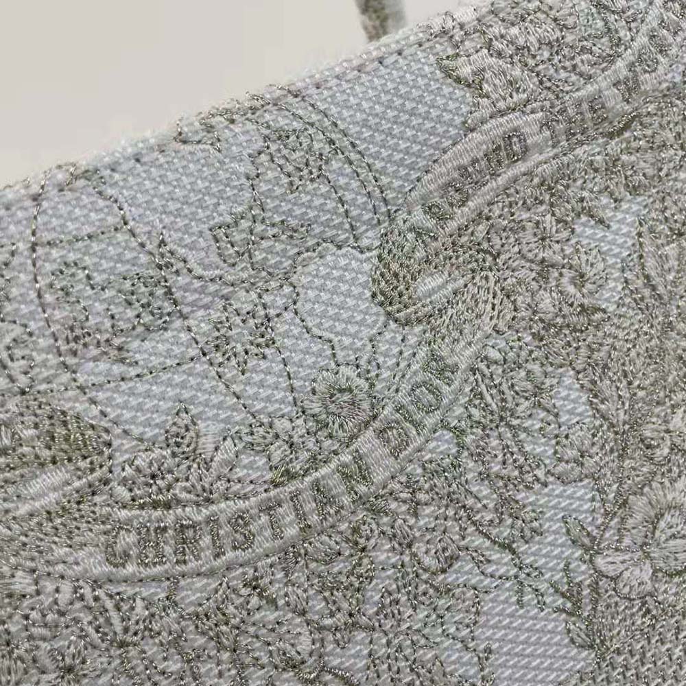 Dior Women Large Dior Book Tote Gold-Tone and White Butterfly Around The World Embroidery - image 7