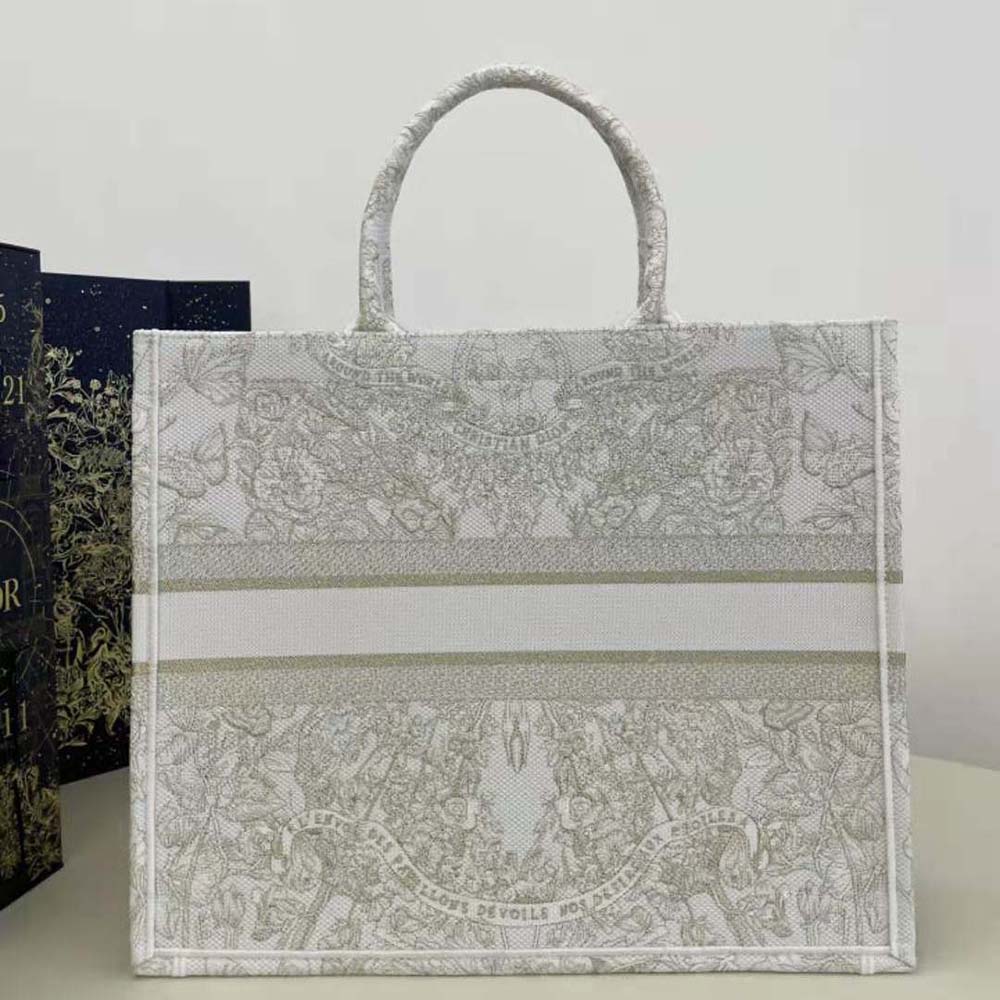 Side angle showing spacious interior of Dior Women Large Dior Book Tote