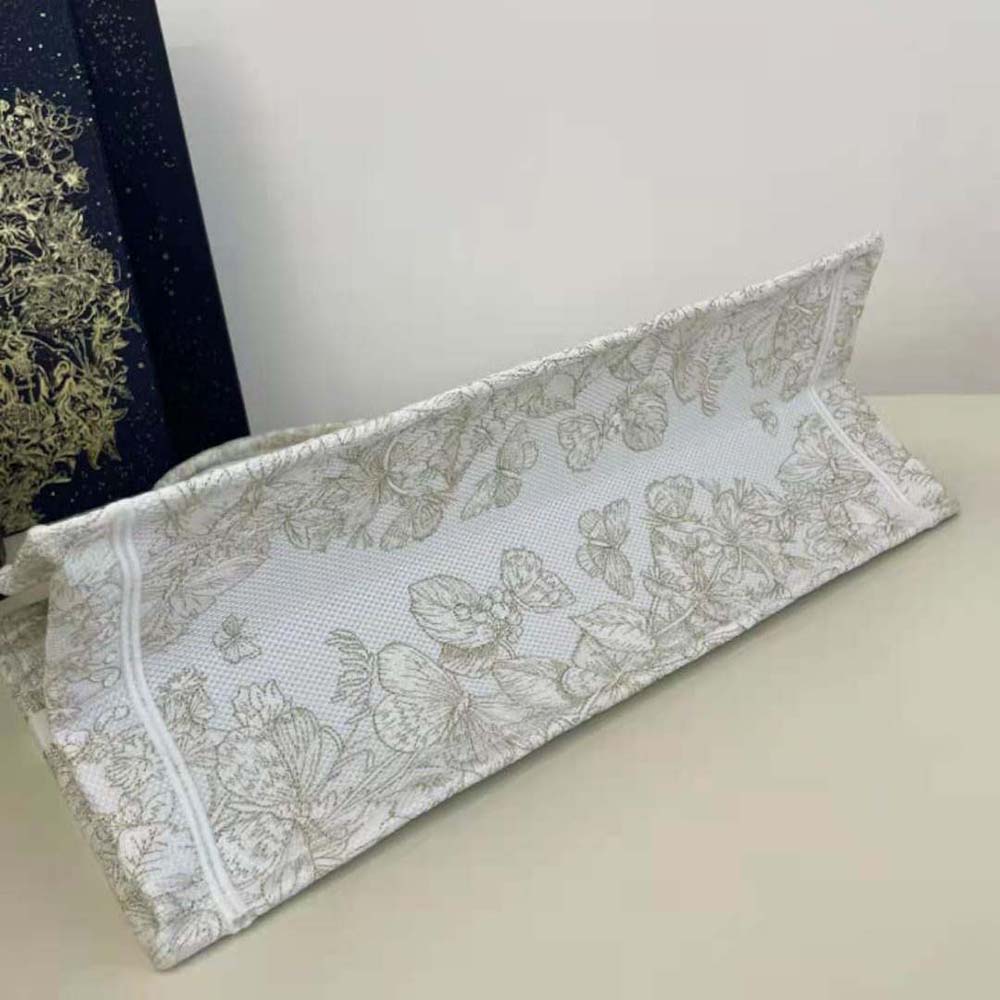 Dior Women Large Dior Book Tote Gold-Tone and White Butterfly Around The World Embroidery - image 5