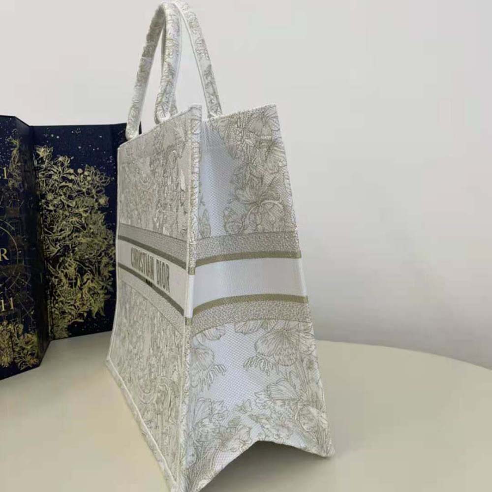 Dior Women Large Dior Book Tote Gold-Tone and White Butterfly Around The World Embroidery - image 4