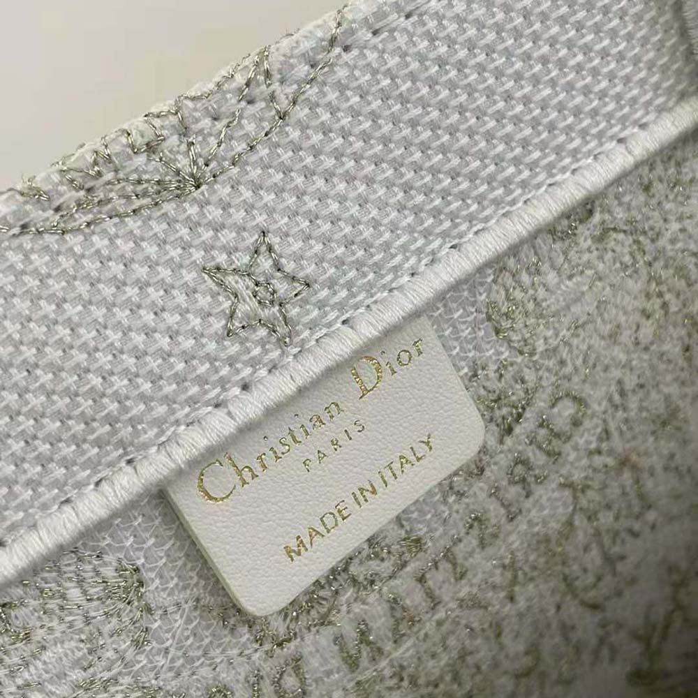 Dior Women Large Dior Book Tote Gold-Tone and White Butterfly Around The World Embroidery - image 9