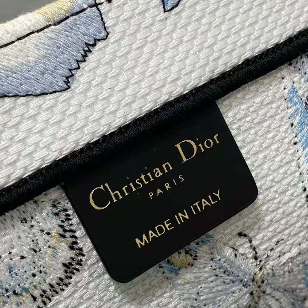 Dior Women Large Dior Book Tote White and Pastel Midnight Blue Toile de Jouy Mexico Embroidery - image 10
