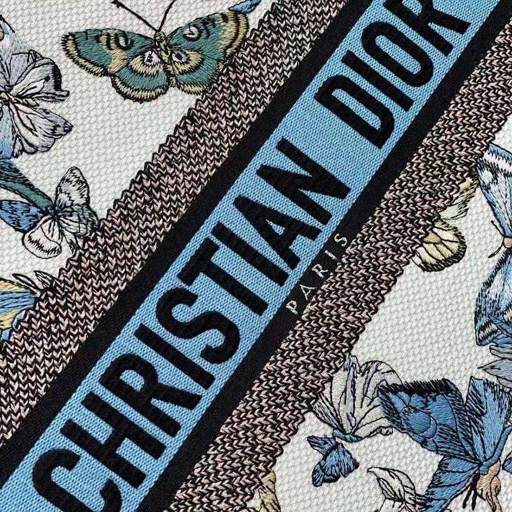 Dior Women Large Dior Book Tote White and Pastel Midnight Blue Toile de Jouy Mexico Embroidery - image 9