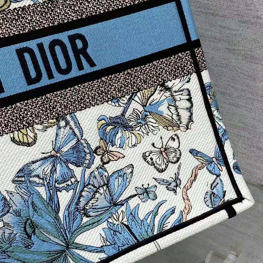Dior Women Large Dior Book Tote White and Pastel Midnight Blue Toile de Jouy Mexico Embroidery - image 8