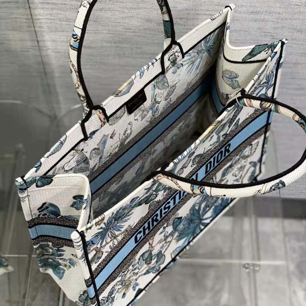Dior Women Large Dior Book Tote White and Pastel Midnight Blue Toile de Jouy Mexico Embroidery - image 7