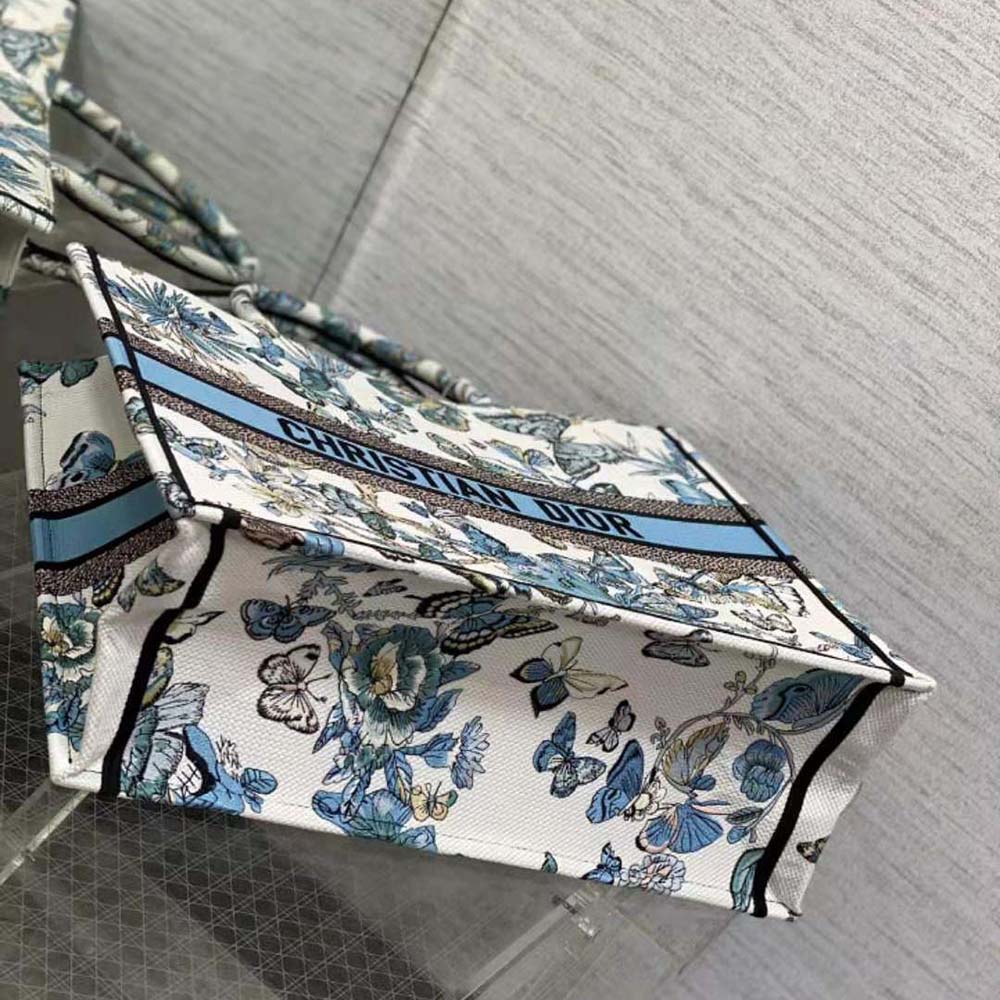 Dior Women Large Dior Book Tote White and Pastel Midnight Blue Toile de Jouy Mexico Embroidery - image 4