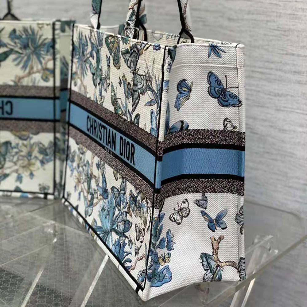 Dior Women Large Dior Book Tote White and Pastel Midnight Blue Toile de Jouy Mexico Embroidery - image 5