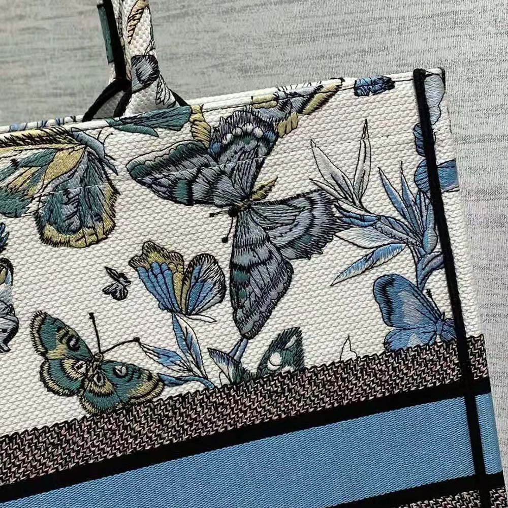 Dior Women Large Dior Book Tote White and Pastel Midnight Blue Toile de Jouy Mexico Embroidery - image 6