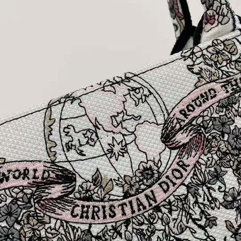 Dior Women Large Dior Book Tote White and Pastel Pink Butterfly Around The World Embroidery - image 7