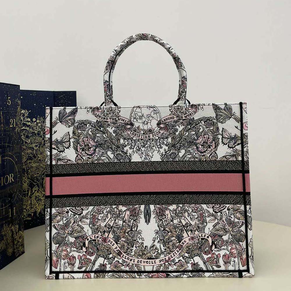Side angle showing spacious interior of Dior Women Large Dior Book Tote