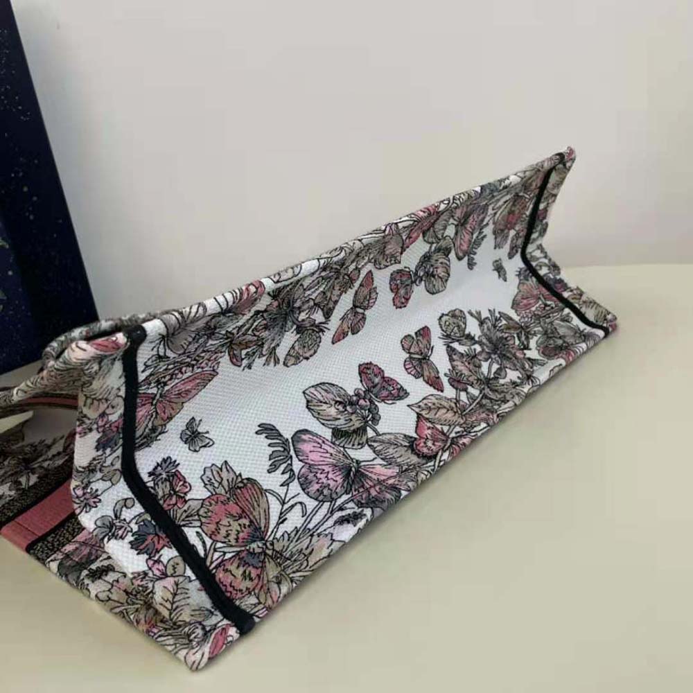 Dior Women Large Dior Book Tote White and Pastel Pink Butterfly Around The World Embroidery - image 5