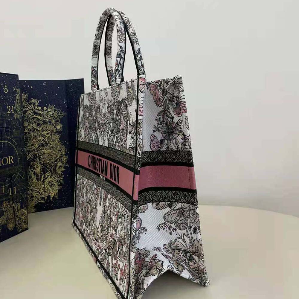 Dior Women Large Dior Book Tote White and Pastel Pink Butterfly Around The World Embroidery - image 4