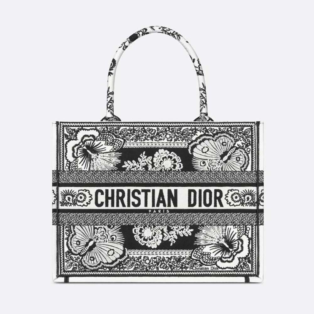 Front view of Dior Women Medium Dior Book Tote with butterfly embroidery
