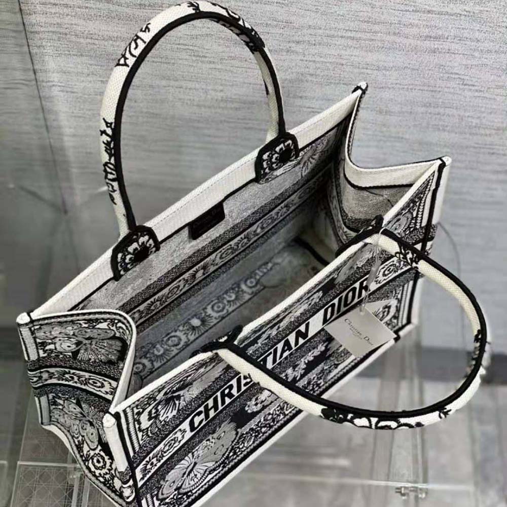 Dior Women Medium Dior Book Tote Black and White Butterfly Bandana Embroidery - image 6