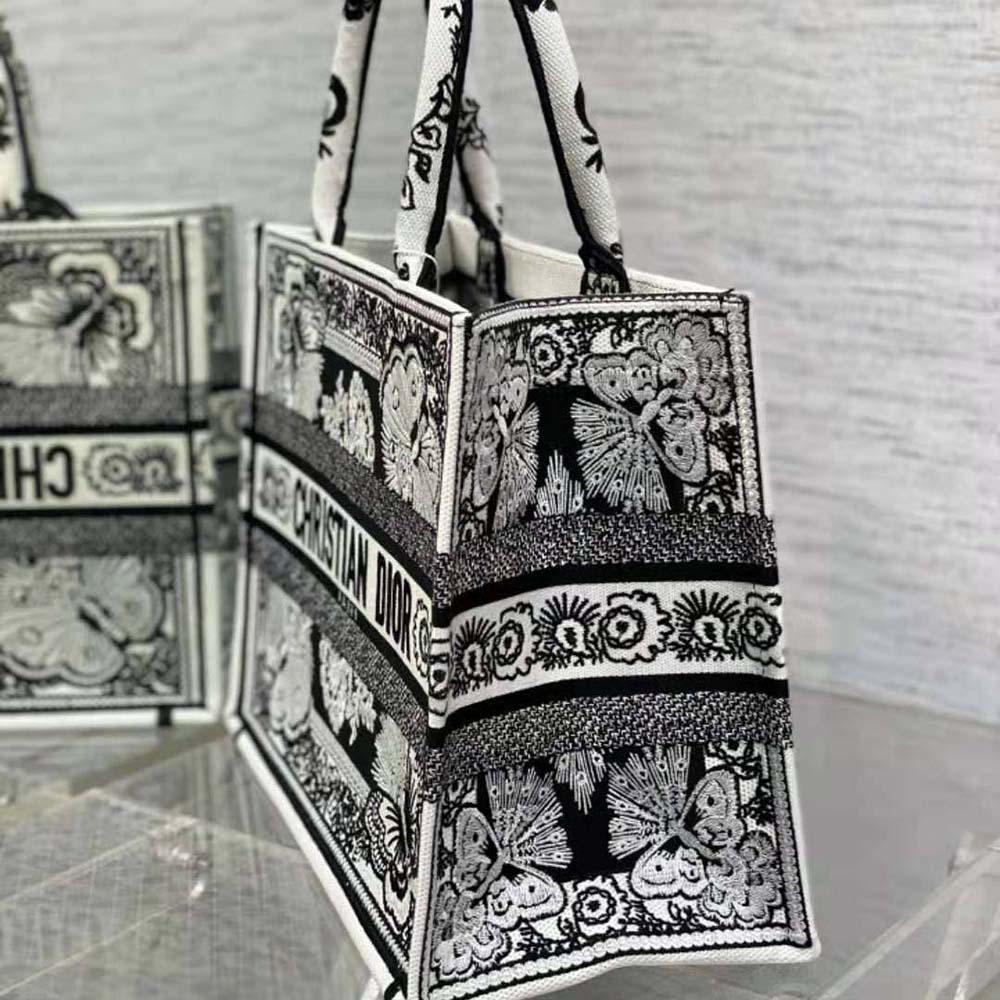 Dior Women Medium Dior Book Tote Black and White Butterfly Bandana Embroidery - image 4