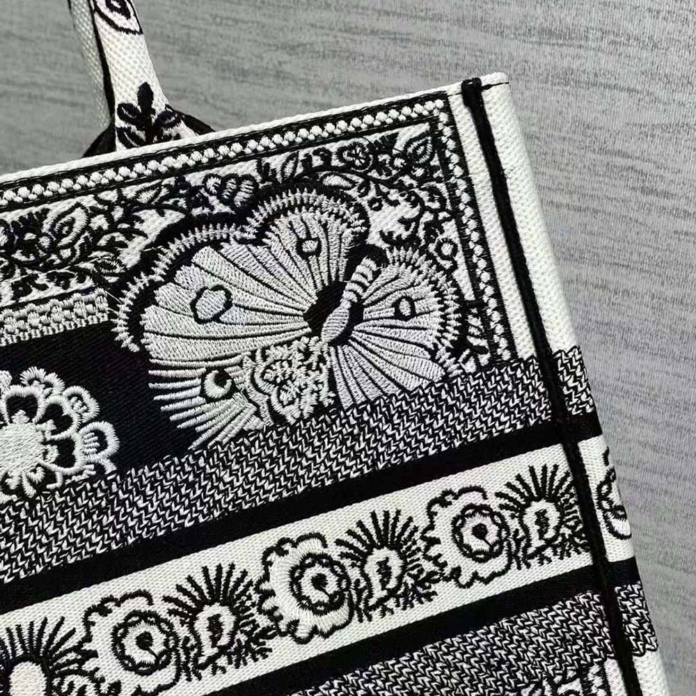 Dior Women Medium Dior Book Tote Black and White Butterfly Bandana Embroidery - image 7