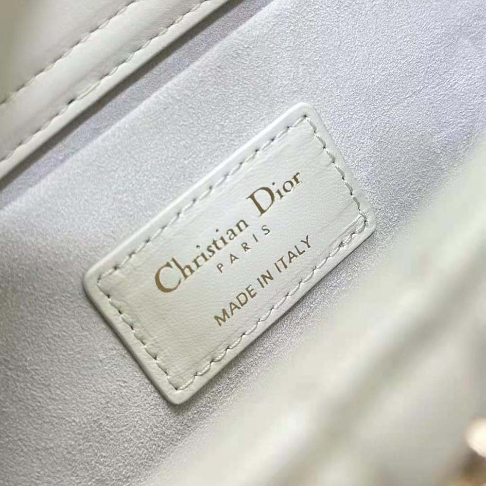 Dior Women Medium Lady D-joy Bag White Cannage Lambskin with Gold-Finish Butterfly Studs - image 9
