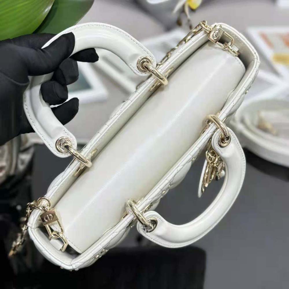Dior Women Medium Lady D-joy Bag White Cannage Lambskin with Gold-Finish Butterfly Studs - image 5