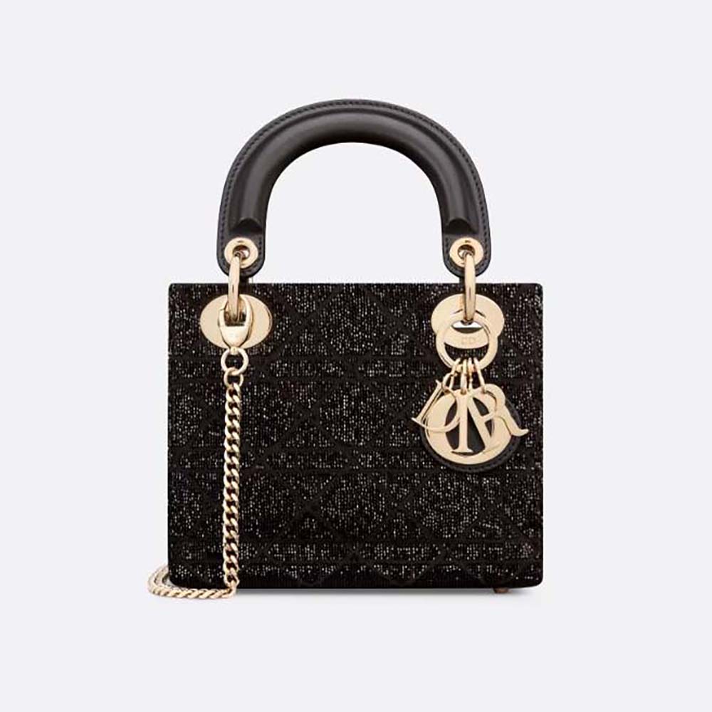 Front view of Dior Women Mini Lady D-joy Bag Black Cannage Cotton