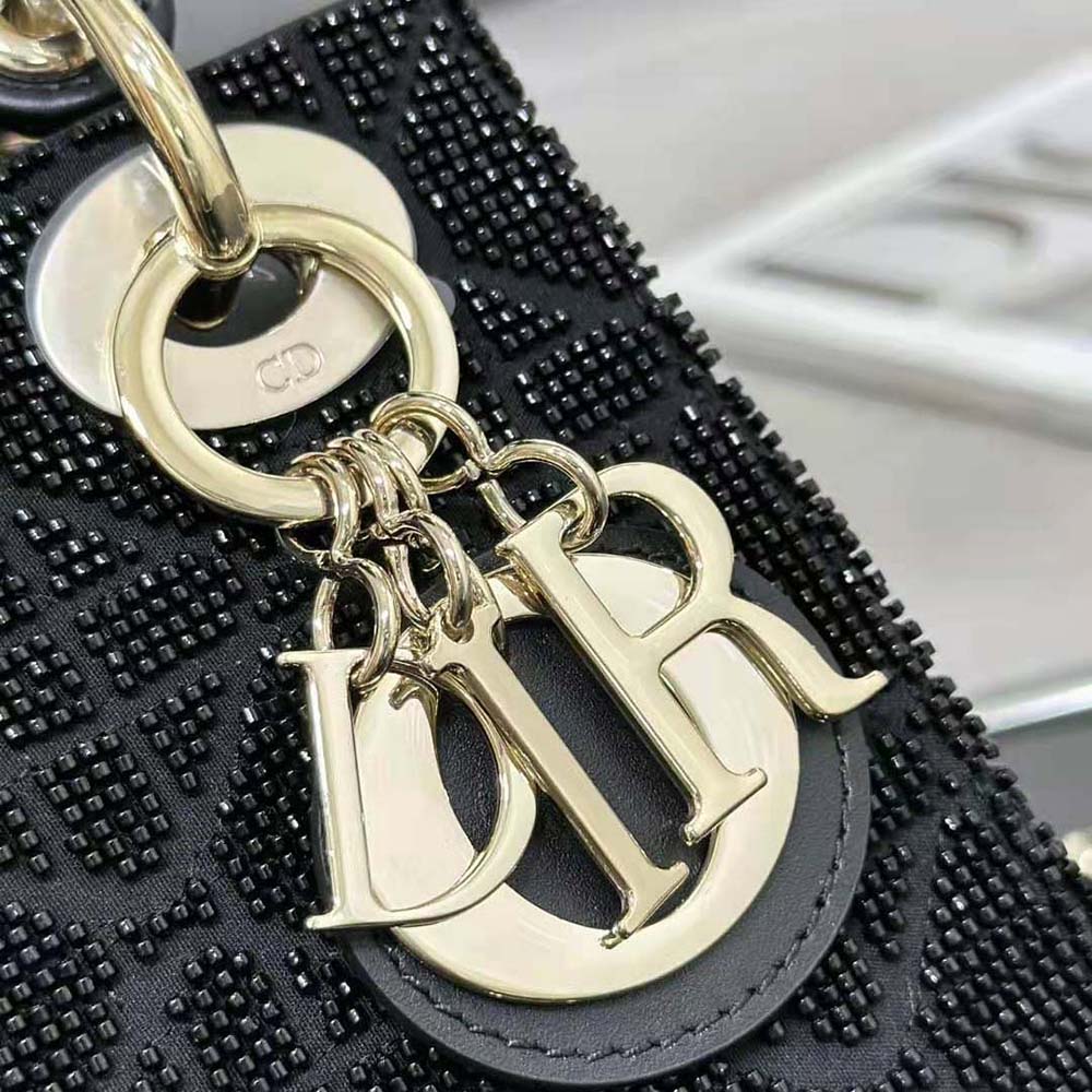 Dior Women Mini Lady D-joy Bag Black Cannage Cotton with Micropearl Embroidery - image 9