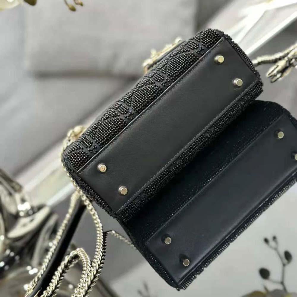 Dior Women Mini Lady D-joy Bag Black Cannage Cotton with Micropearl Embroidery - image 5