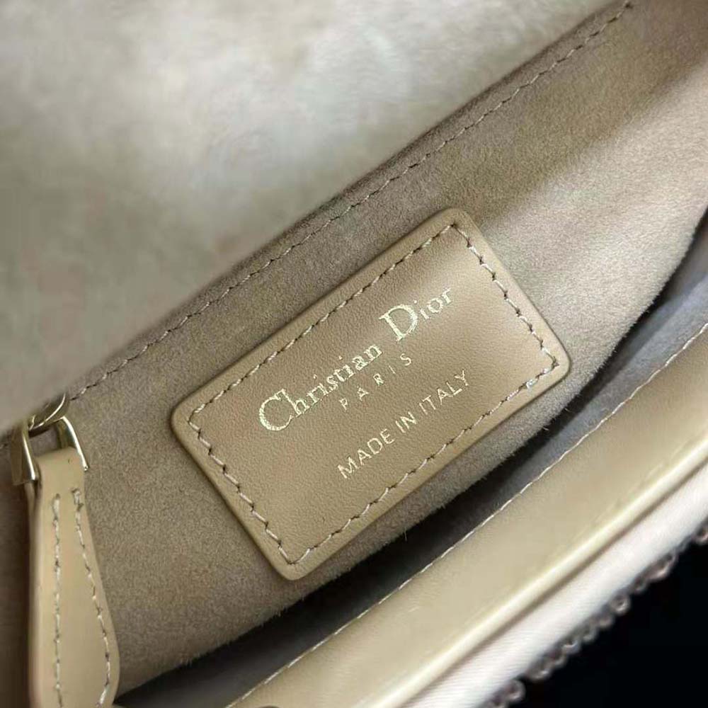 Dior Women Mini Lady D-joy Bag Caramel Beige Cannage Cotton Embroidered with Micropearls - image 10