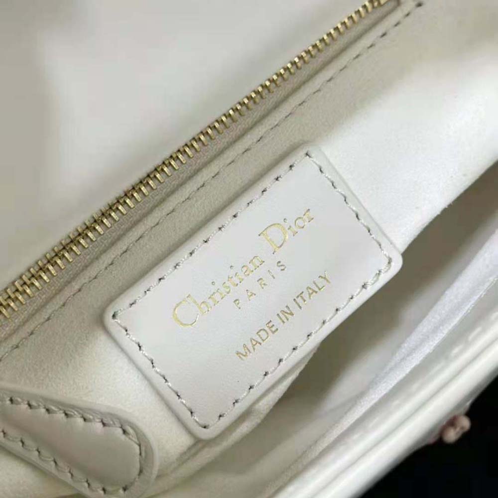 Dior Women Mini Lady Dior Bag Latte Calfskin Embroidered with Multicolor Small Flowers - image 10