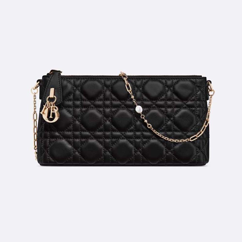 Front view of Dior Women Miss Dior Midi Mini Bag Black Cannage Lambskin