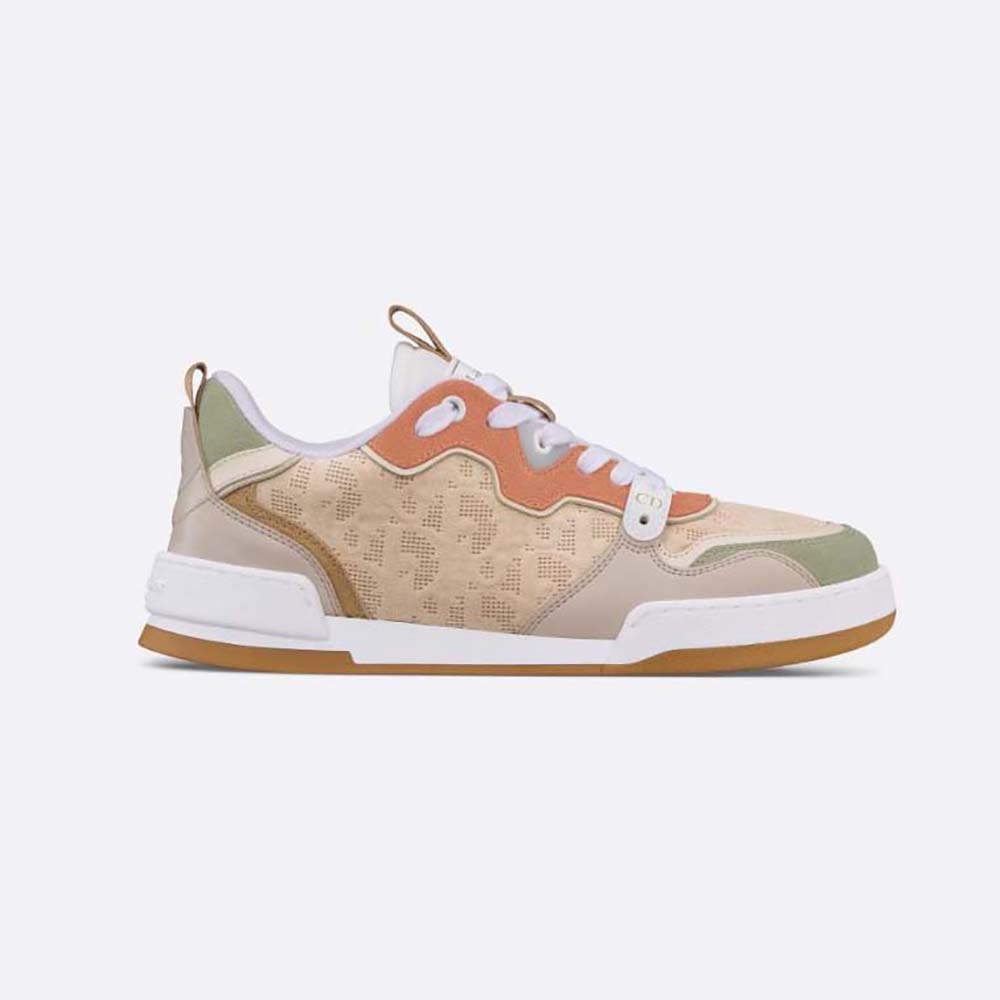 Side view of Dior Women One Sneaker Beige Multicolor Calfskin and Suede