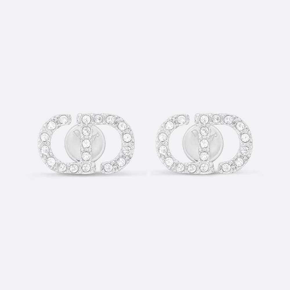 Front view of Dior Women Petit CD Mini Stud Earrings silver finish