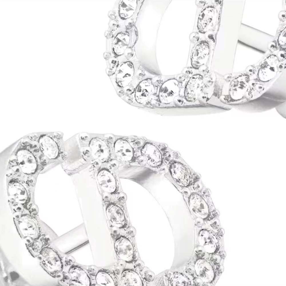 Dior Women Petit CD Mini Stud Earrings Silver-Finish Metal with White Crystals - image 5