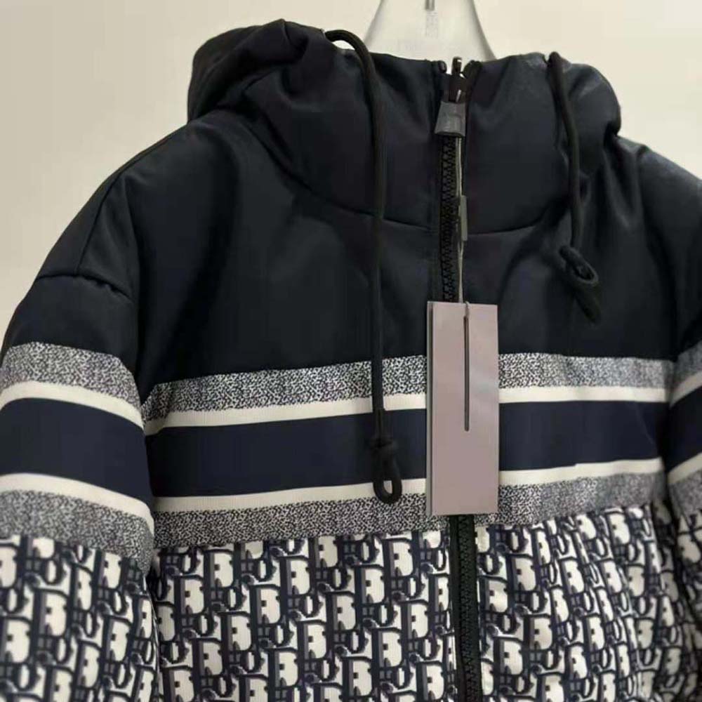 Dior Women Reversible Long Puffer Jacket Blue and Ecru Dior Oblique Quilted Technical Taffeta - image 6