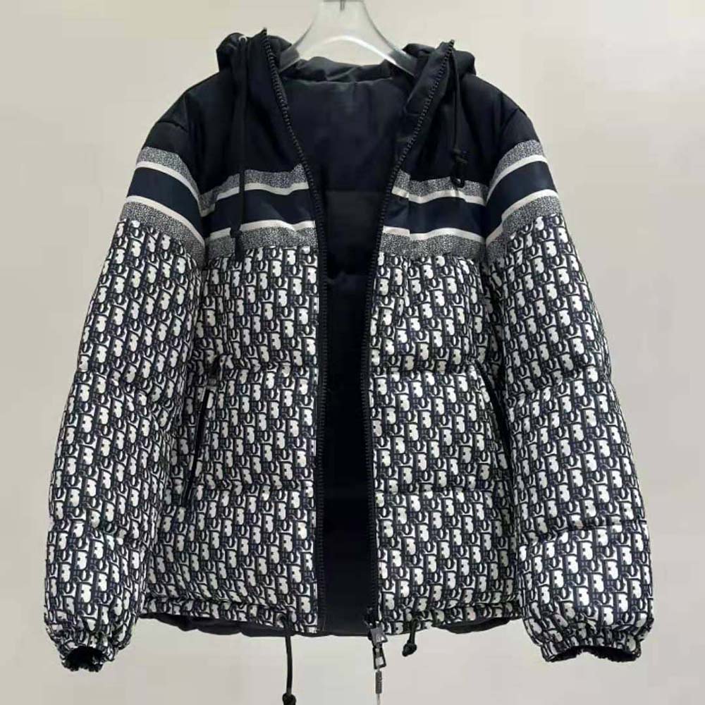 Dior Women Reversible Long Puffer Jacket Blue and Ecru Dior Oblique Quilted Technical Taffeta - image 4